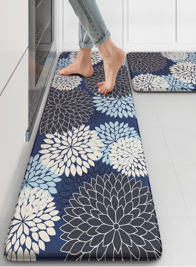 Collive Anti Fatigue Kitchen Mats 2PCS,Boho Kitchen Rugs Non Slip Rubber Backing,Farmhouse Waterproof Kitchen Mat for Floor,Cushioned Standing Mat for Kitchen,Laundry,Sink,Desk,Mutil-Blue - Image 1